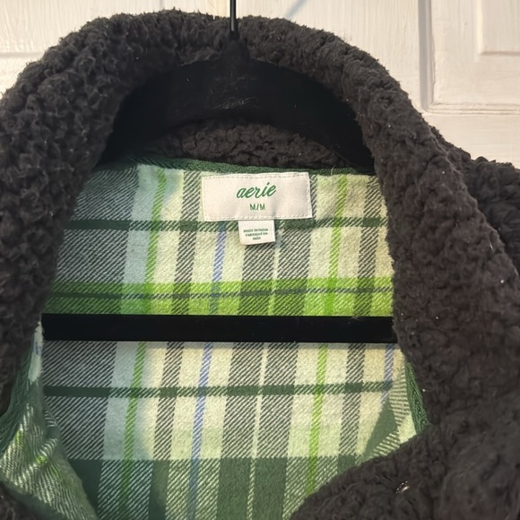 Aerie Cloud Sherpa Vest Flannel Button up with Pockets Size Medium Gray - Picture 6 of 12